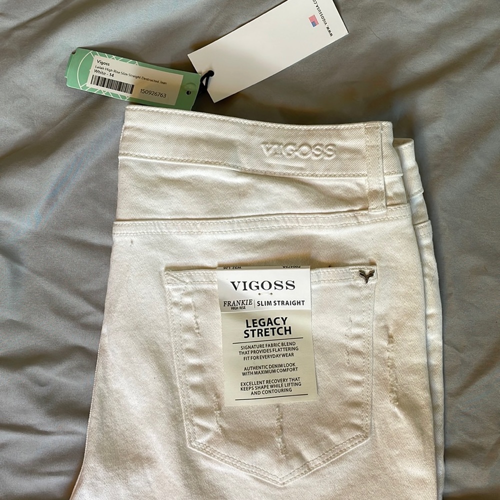 Vigoss Frankie High Rise legacy stretch distressed white slim denim sz 14 nwt